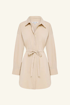 Campbell Drawstring Shirt Dress - Oat Milk