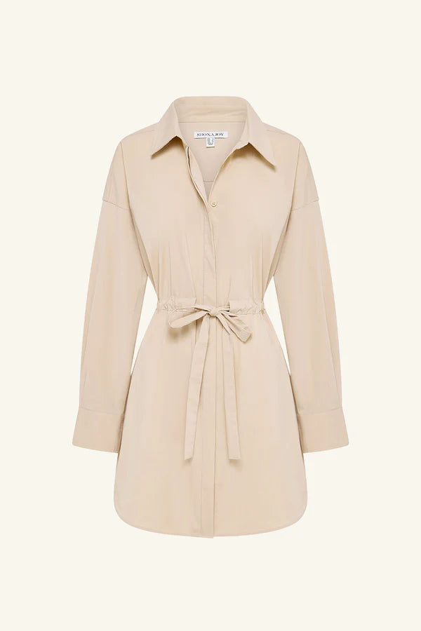 Campbell Drawstring Shirt Dress - Oat Milk