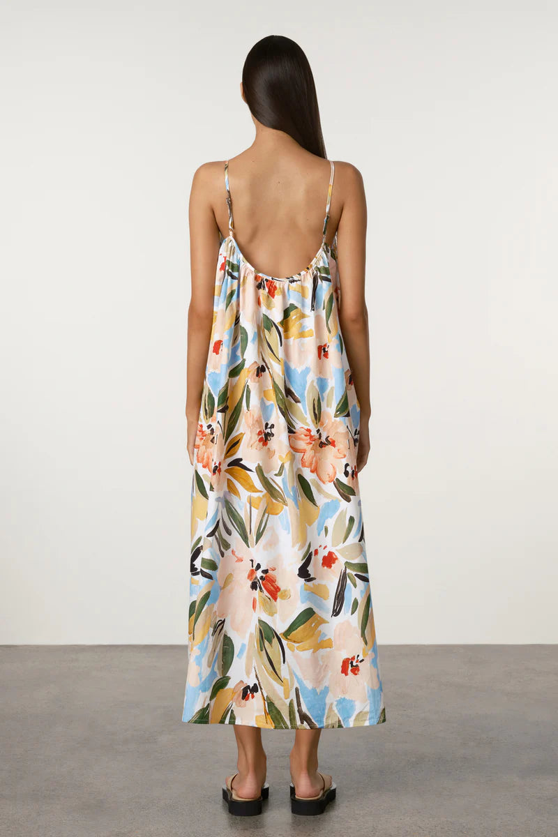 Summer Floral Gathered Cotton Dress