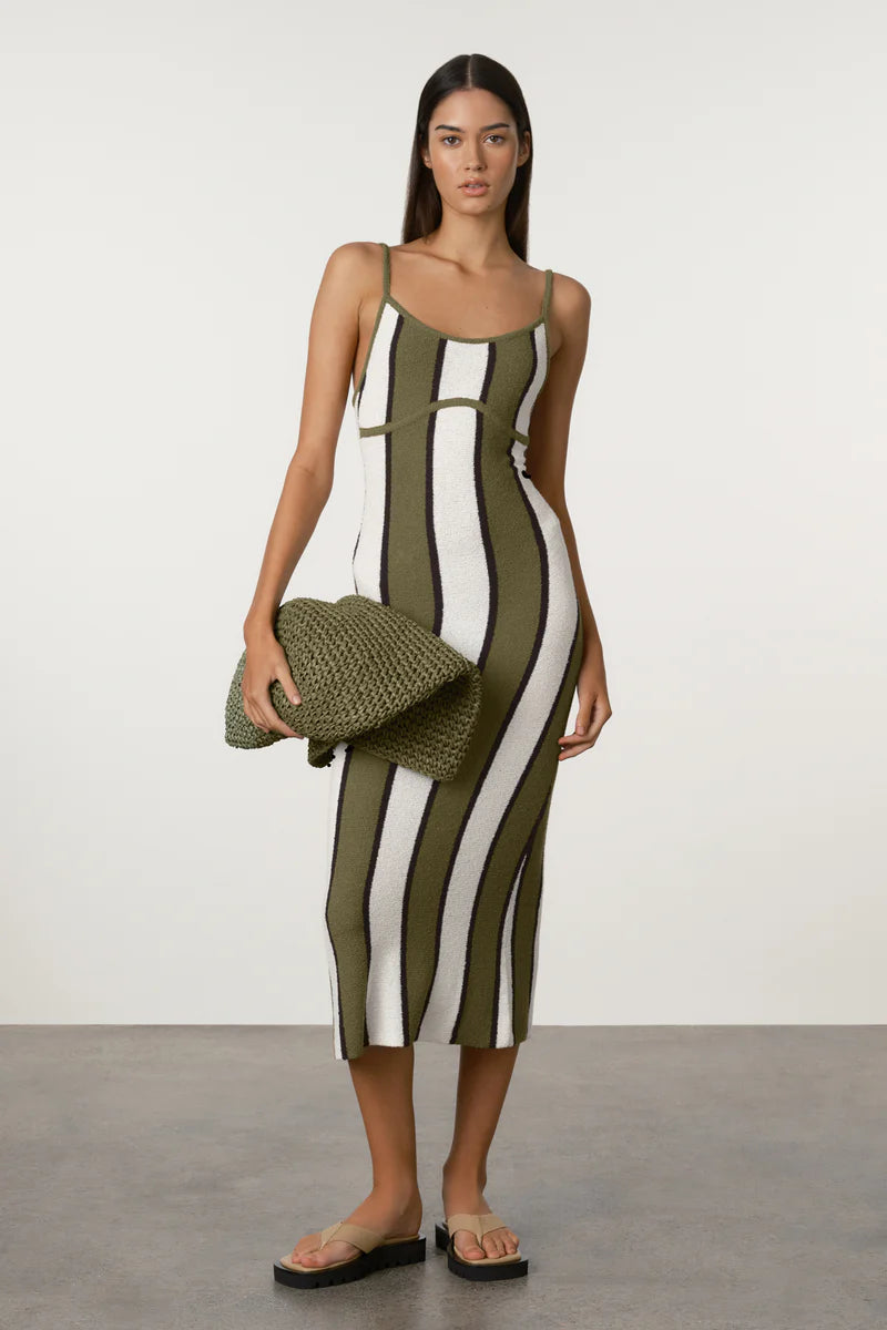 Olive Stripe Textured Knit Dress