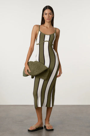 Olive Stripe Textured Knit Dress