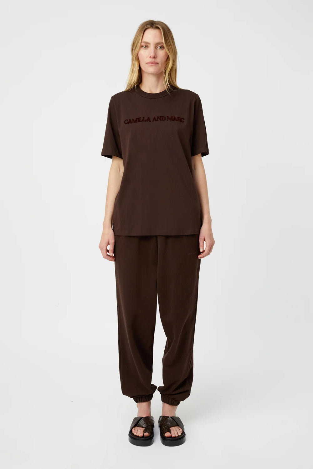 Tia Flocking Logo Tee - Bitter Chocolate