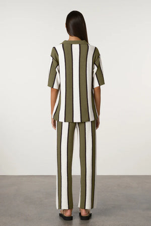 Olive Stripe Textured Knit Shirt