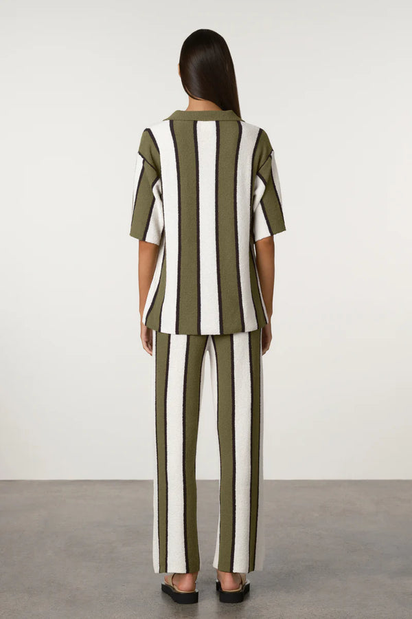 Olive Stripe Textured Knit Shirt