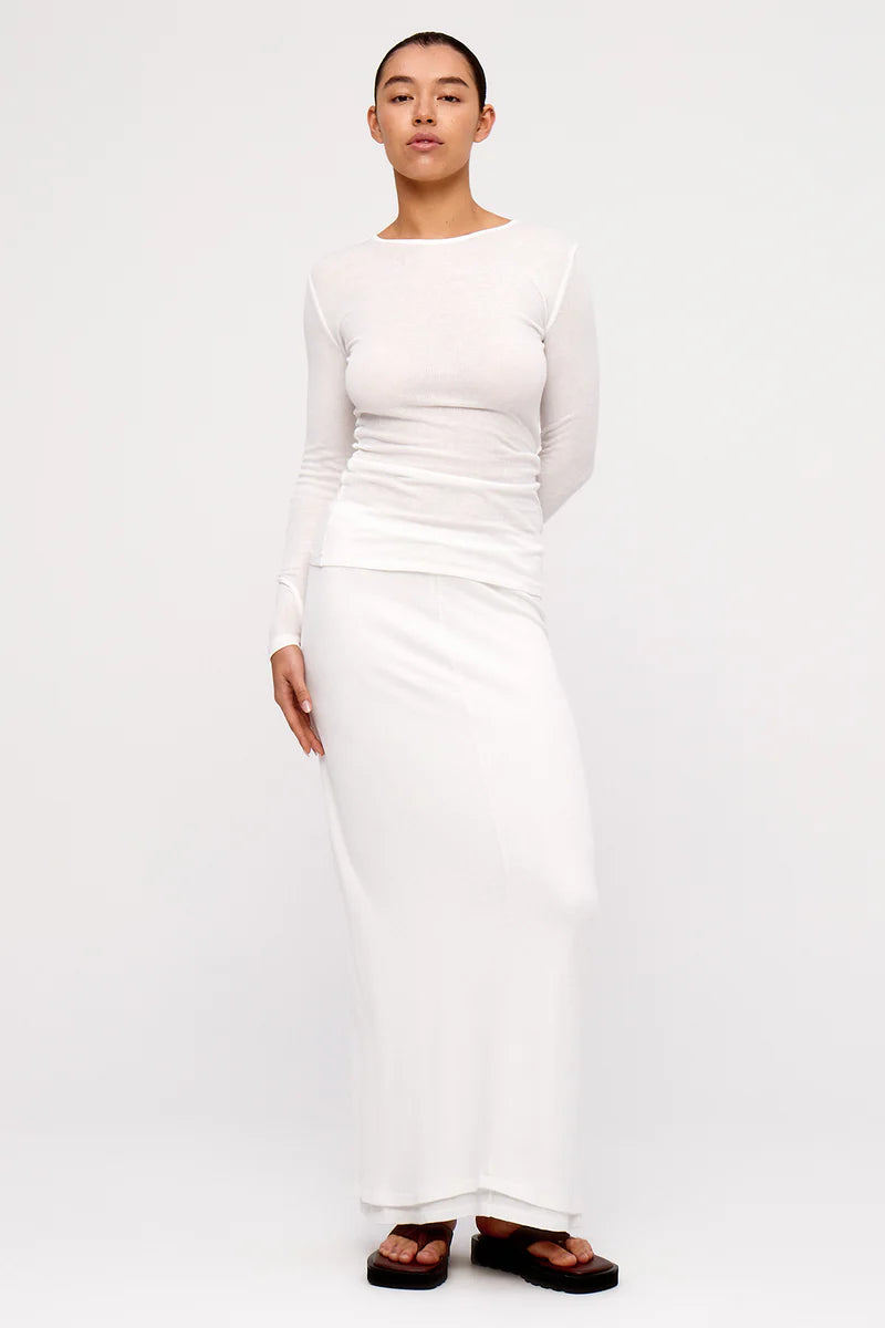 Rib Hemp Jersey Long Sleeve Top - White