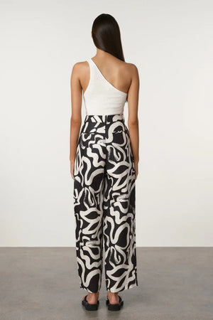 Paint Flower Linen Wide Leg Pant