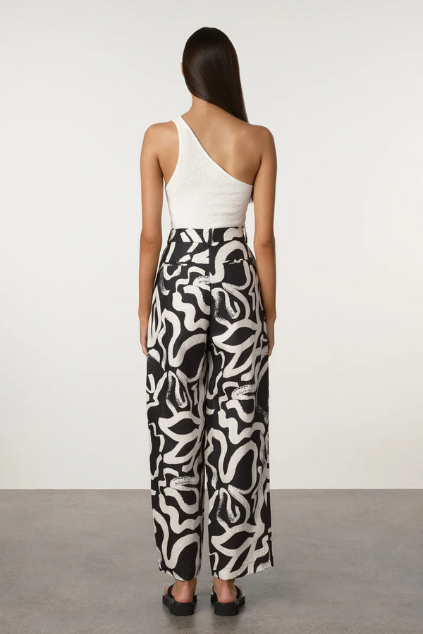 Paint Flower Linen Wide Leg Pant