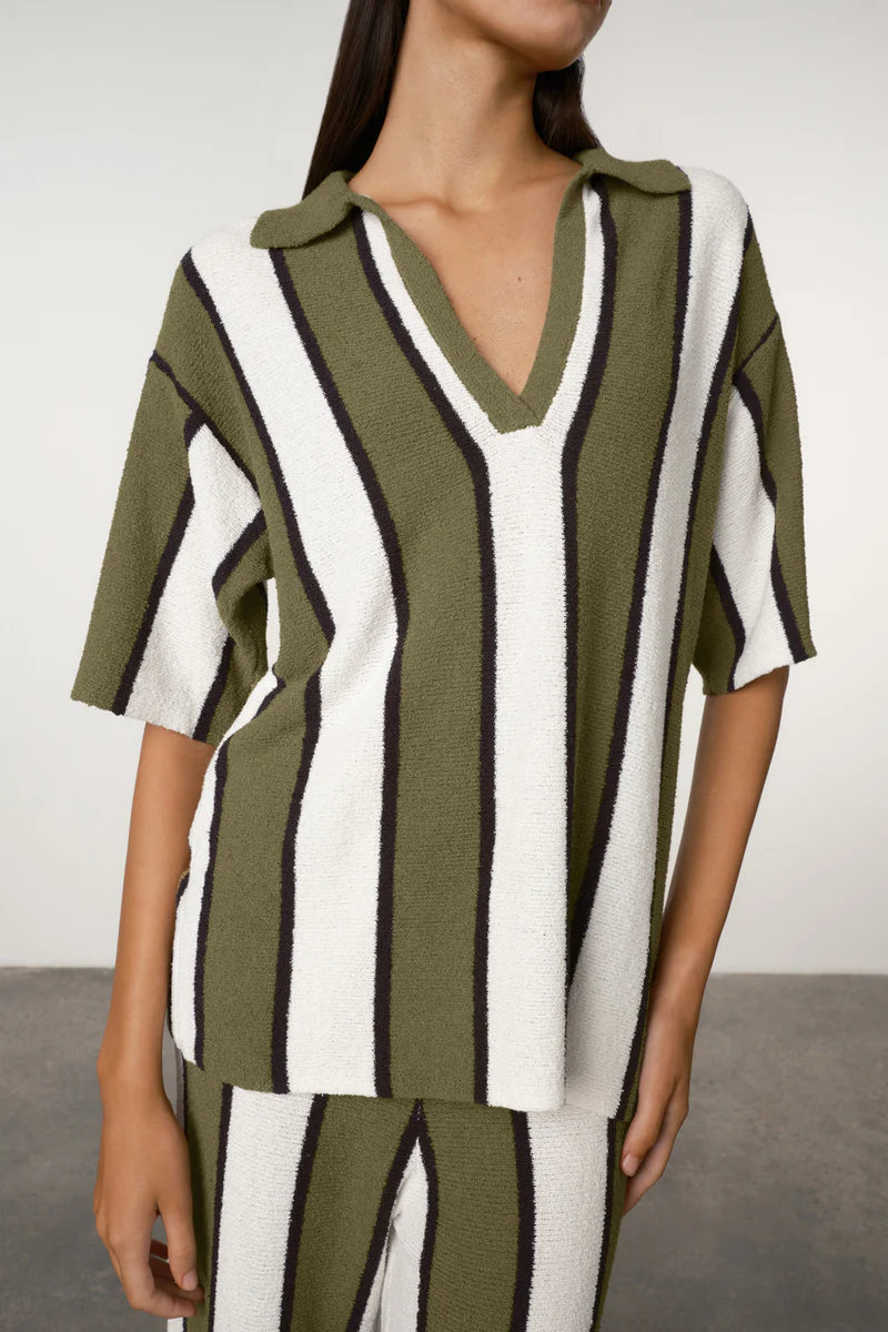 Olive Stripe Textured Knit Shirt