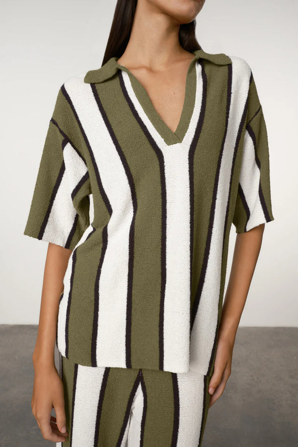 Olive Stripe Textured Knit Shirt