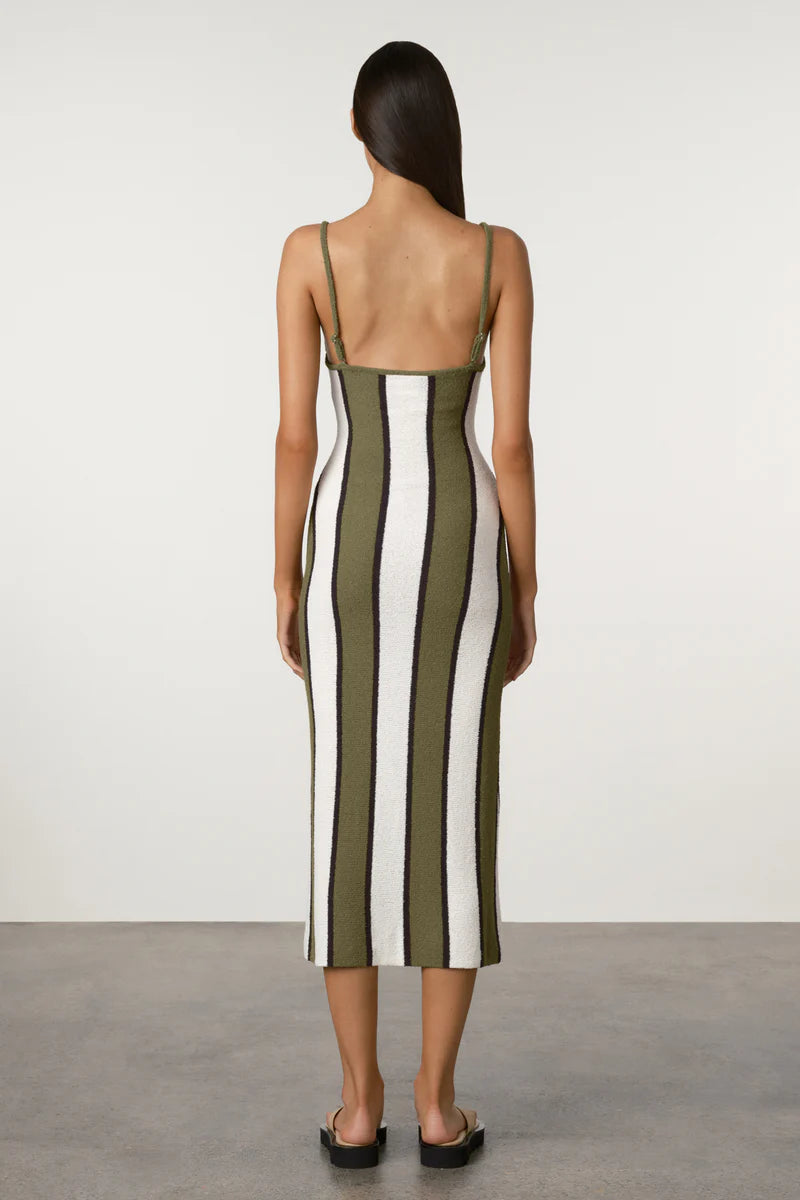 Olive Stripe Textured Knit Dress