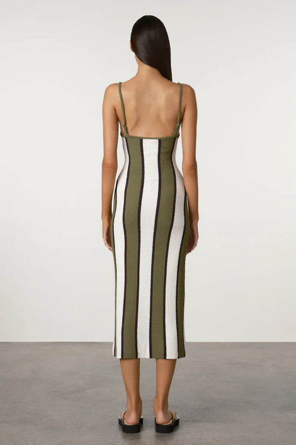 Olive Stripe Textured Knit Dress