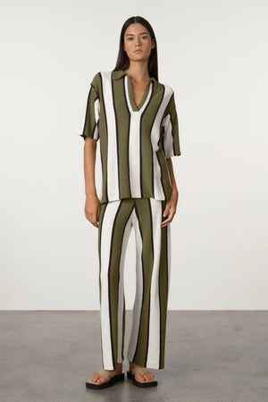 Olive Stripe Textured Knit Shirt