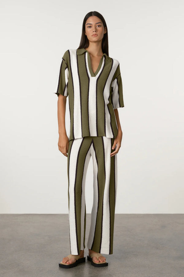 Olive Stripe Textured Knit Shirt