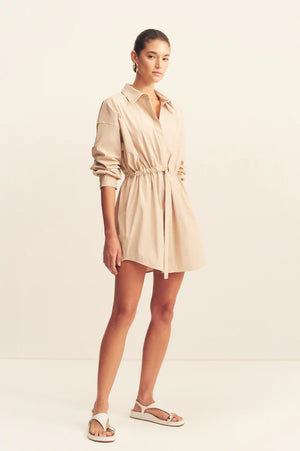 Campbell Drawstring Shirt Dress - Oat Milk