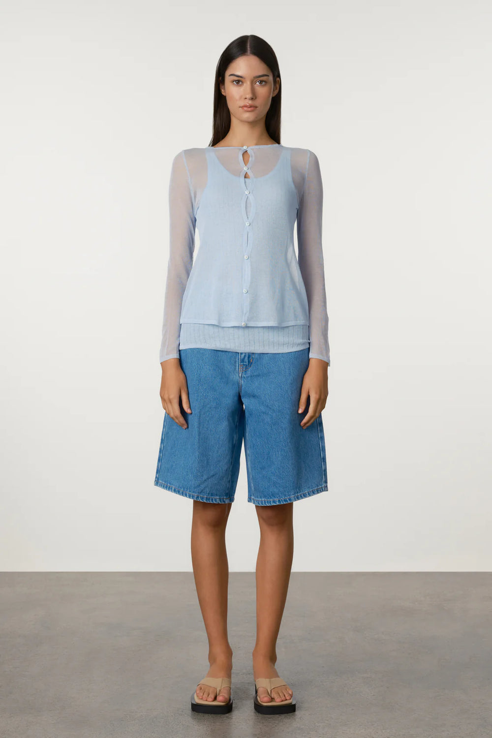 Soft Blue Sheer Knit Cardigan Set