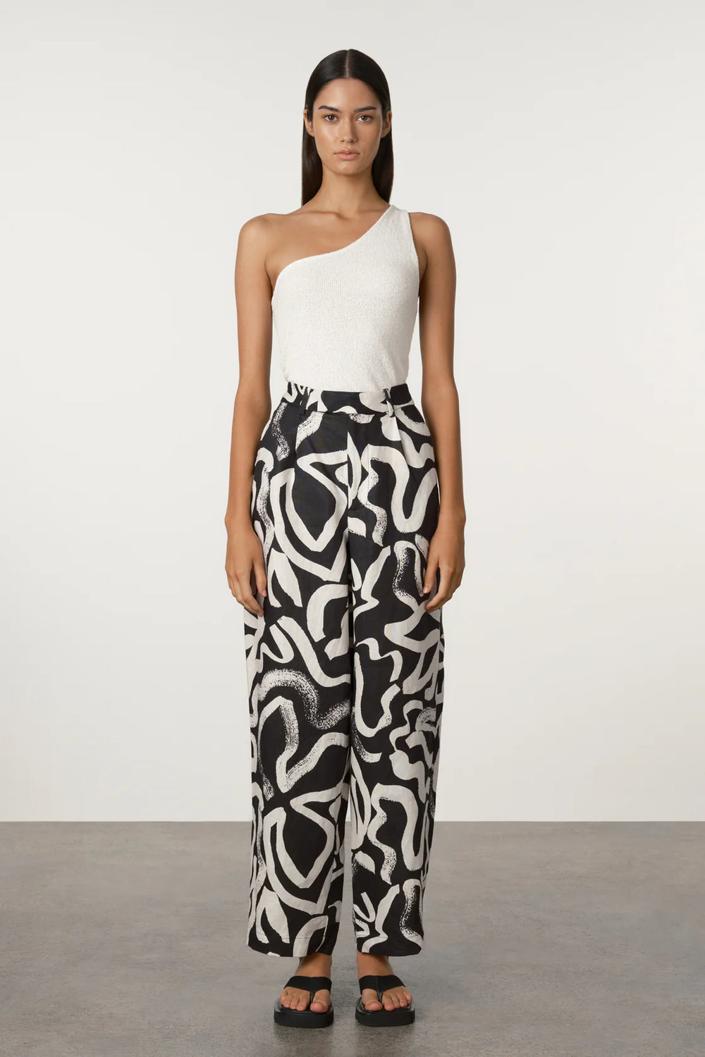 Paint Flower Linen Wide Leg Pant