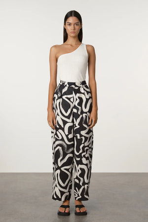 Paint Flower Linen Wide Leg Pant