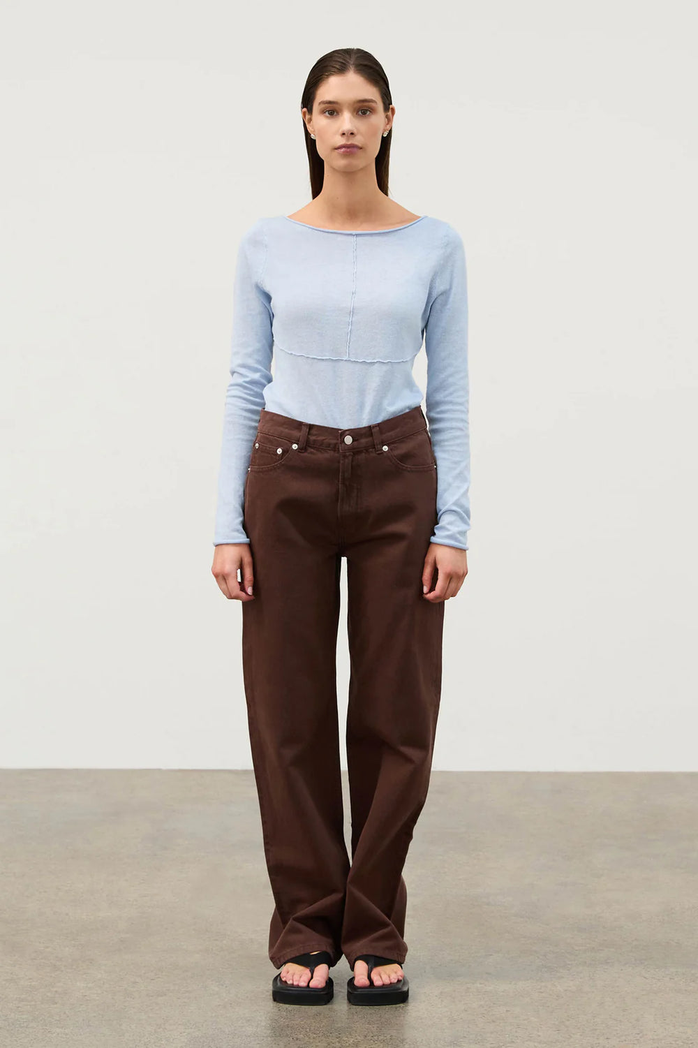 Panelled Long Sleeve Knit Top - Powder Blue