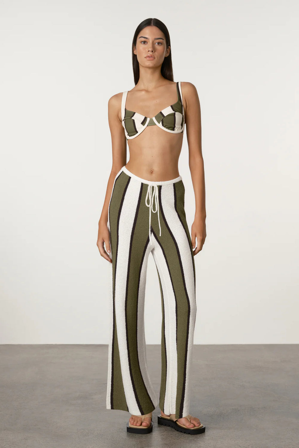 Olive Stripe Textured Knit Pant