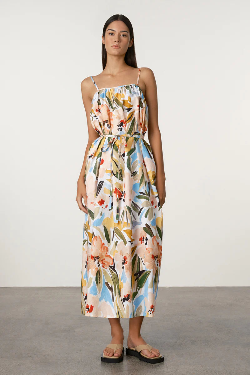 Summer Floral Gathered Cotton Dress