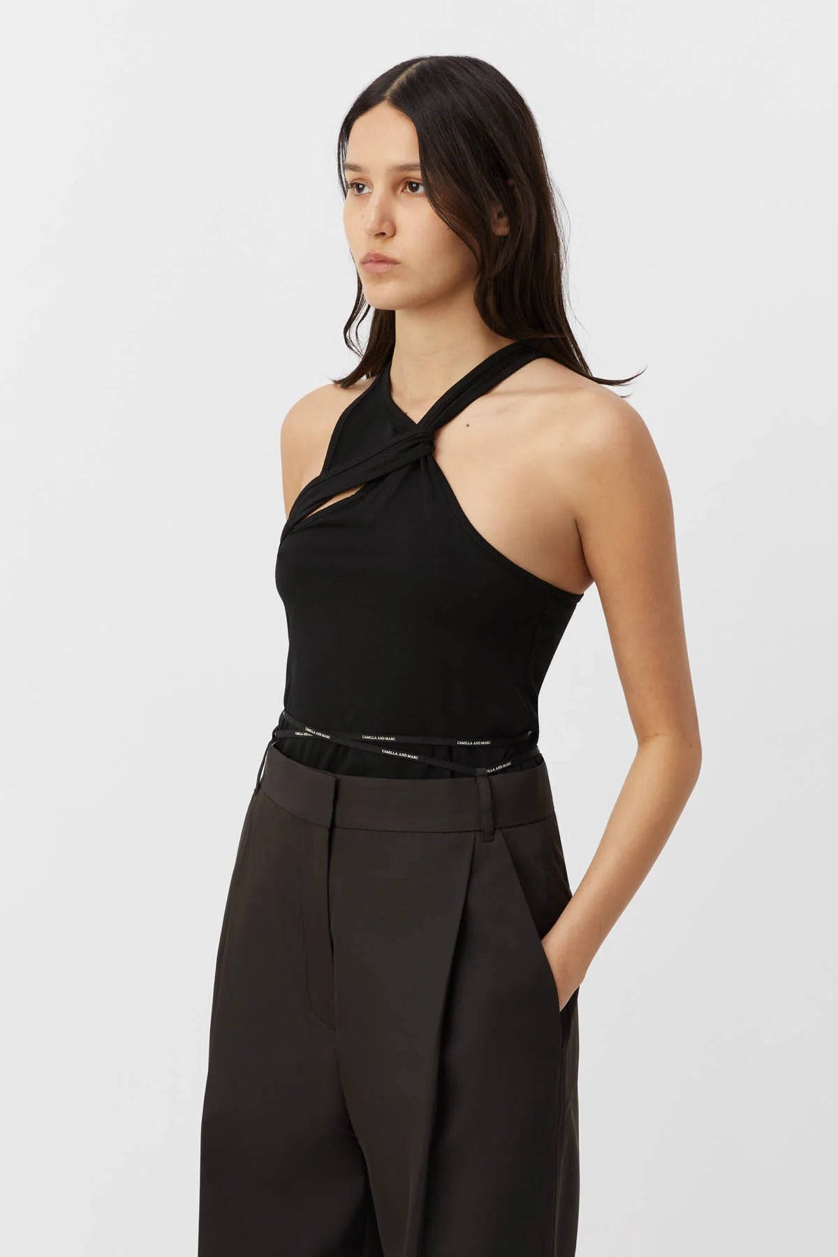 Greta Twist Singlet - Black