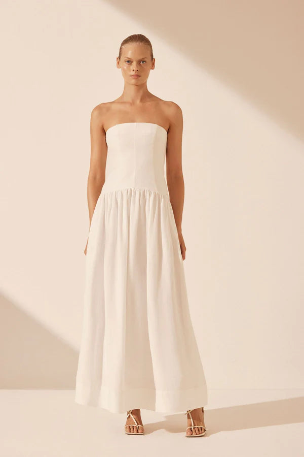 Blanc Strapless Panelled Maxi Dress - Ivory