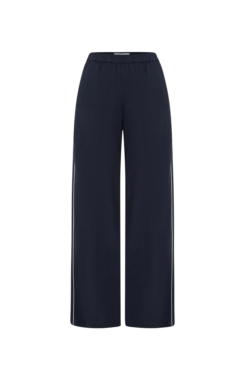 Kaia Straight Linen Pants - Ink