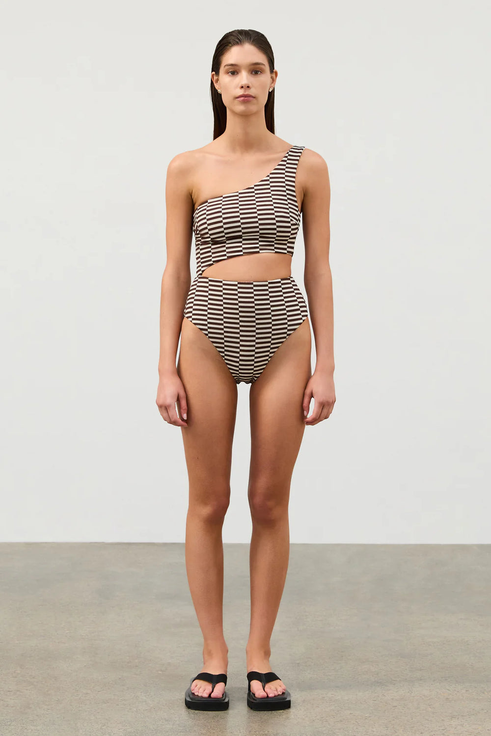 Cocoa Grid Textured Onepiece