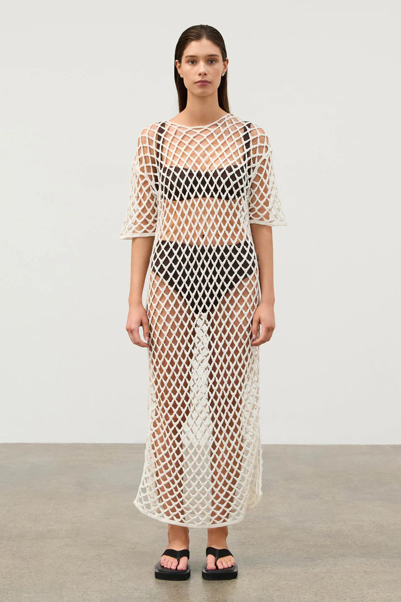 White Lattice Knit Dress