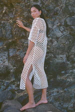 White Lattice Knit Dress