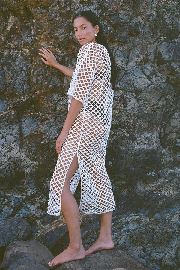 White Lattice Knit Dress