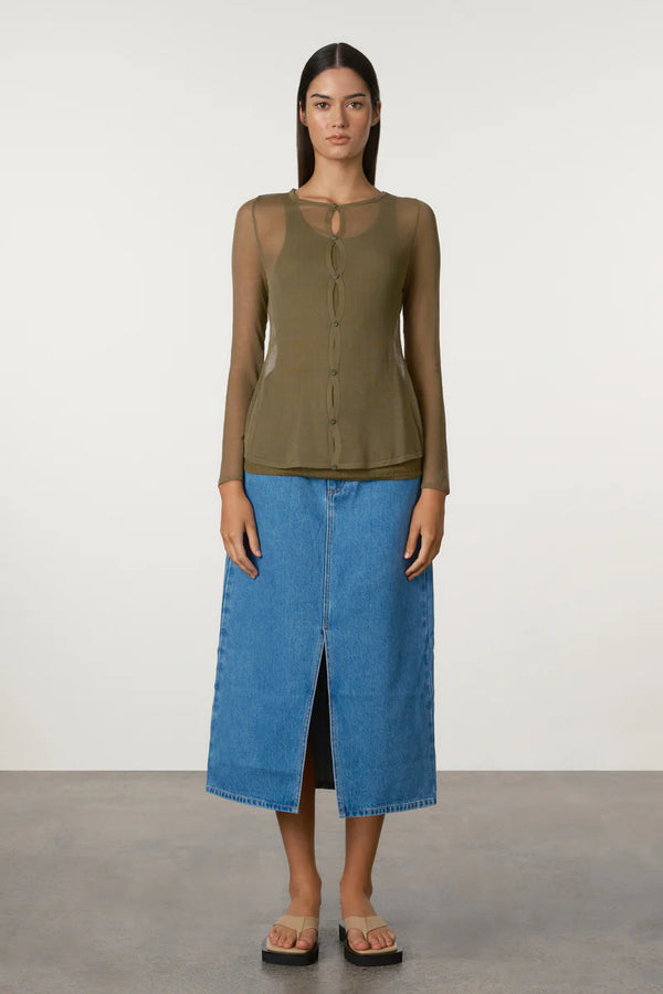 Olive Sheer Knit Cardigan Set