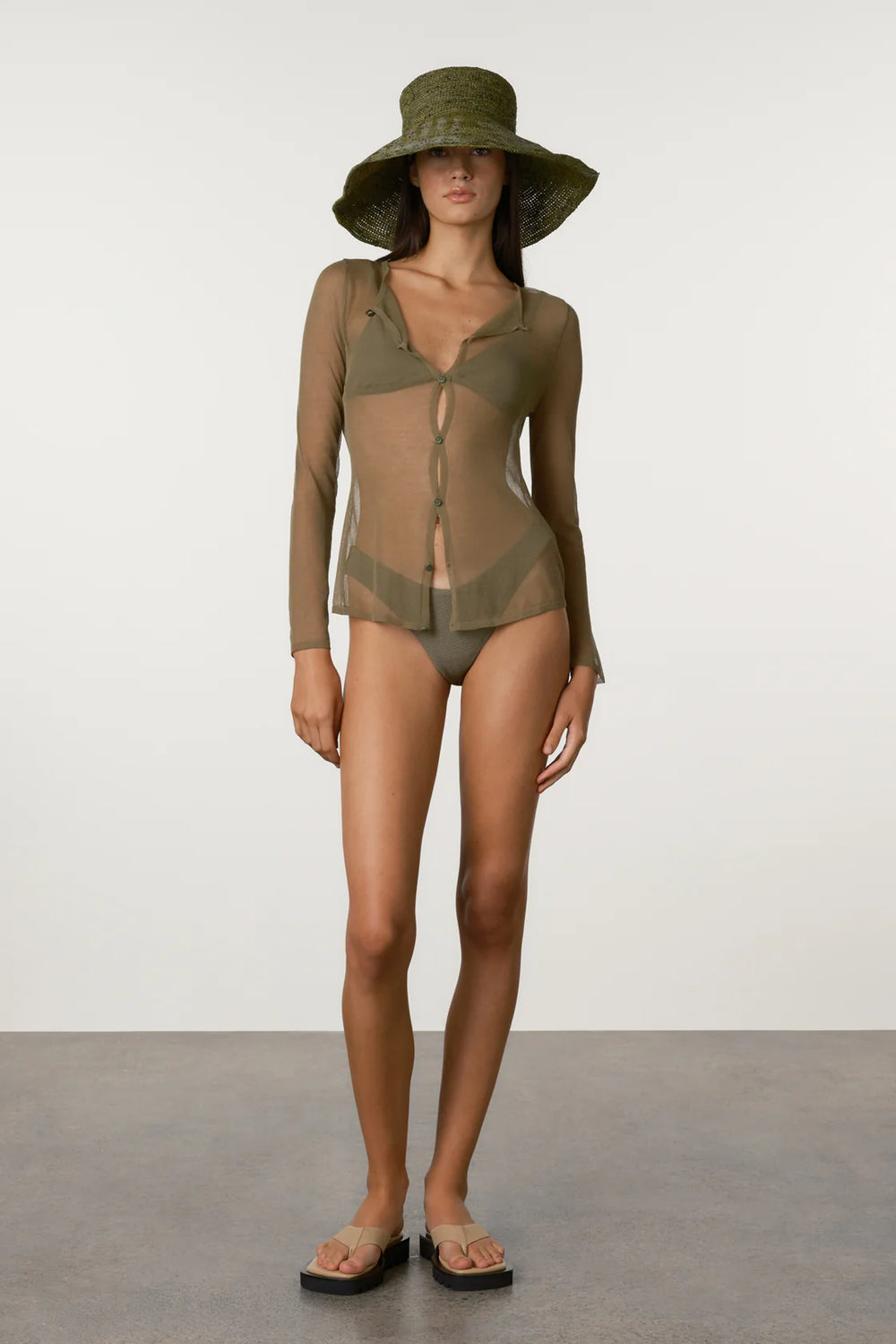 Olive Sheer Knit Cardigan Set