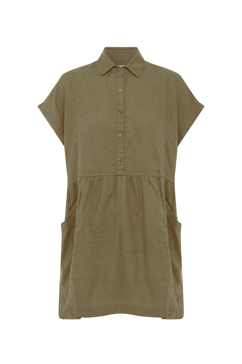 Gina Linen Mini Dress - Dusty Olive