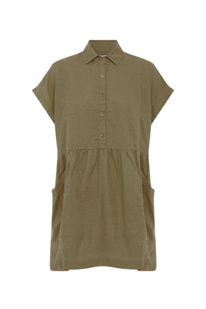 Gina Linen Mini Dress - Dusty Olive
