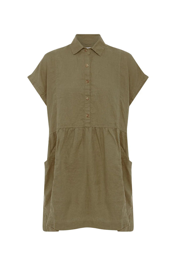 Gina Linen Mini Dress - Dusty Olive