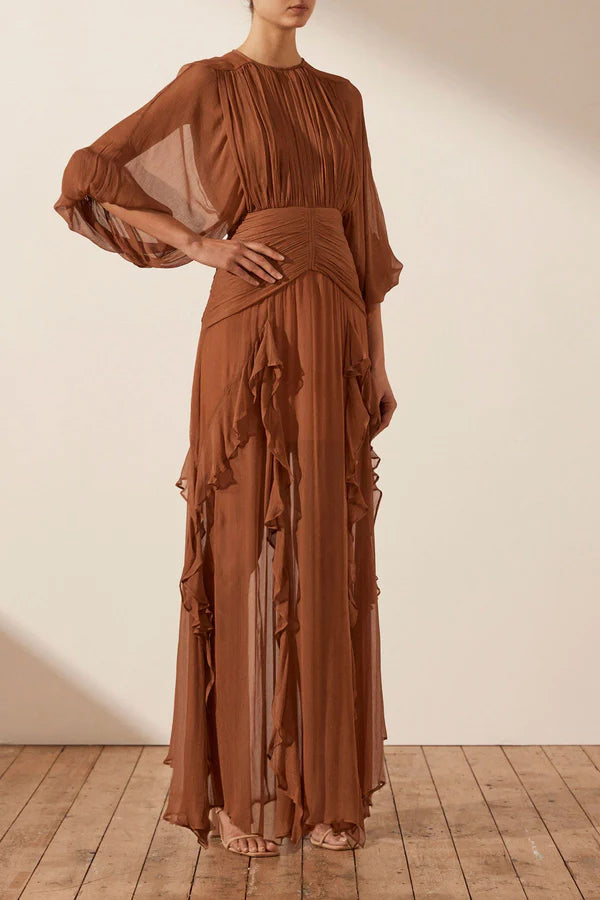 Leonie Round Neck Balloon Sleeve Maxi Dress