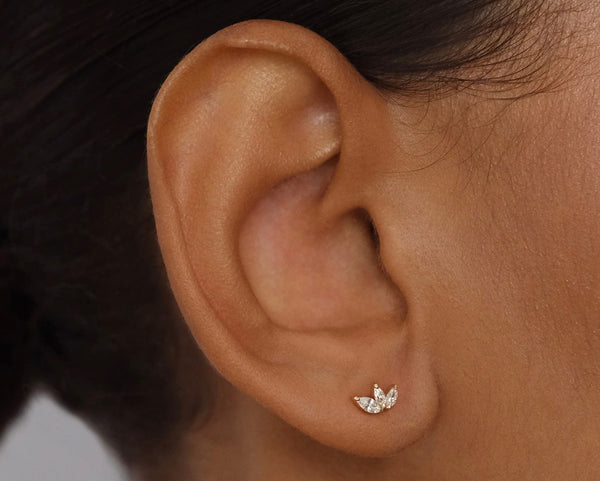 14k Gold Crystal Lotus Flower Stud Earring