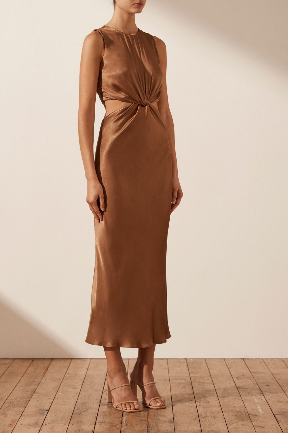 Felicity Twist Front Sleeveless Midi Dress - Almond