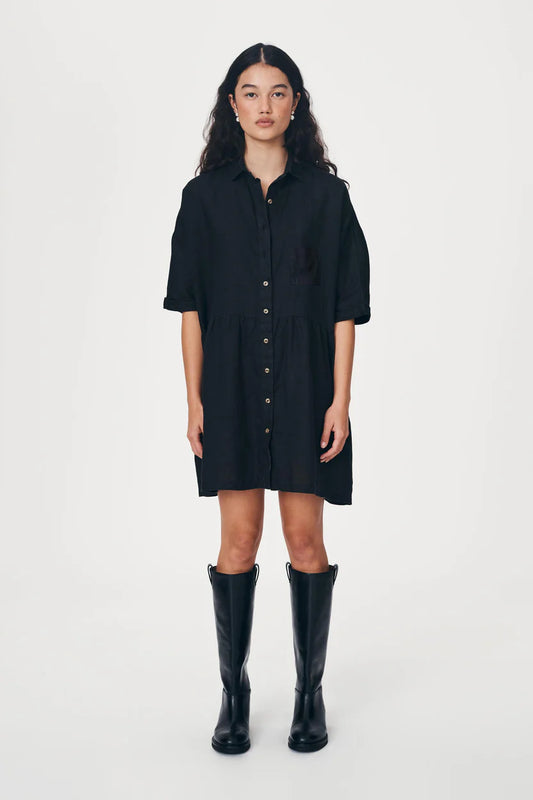 BAILEY LINEN DRESS - WASHED BLACK