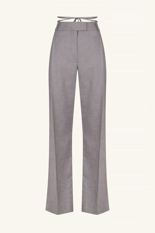 Asher Pleat Pant With Tie - Steel Grey