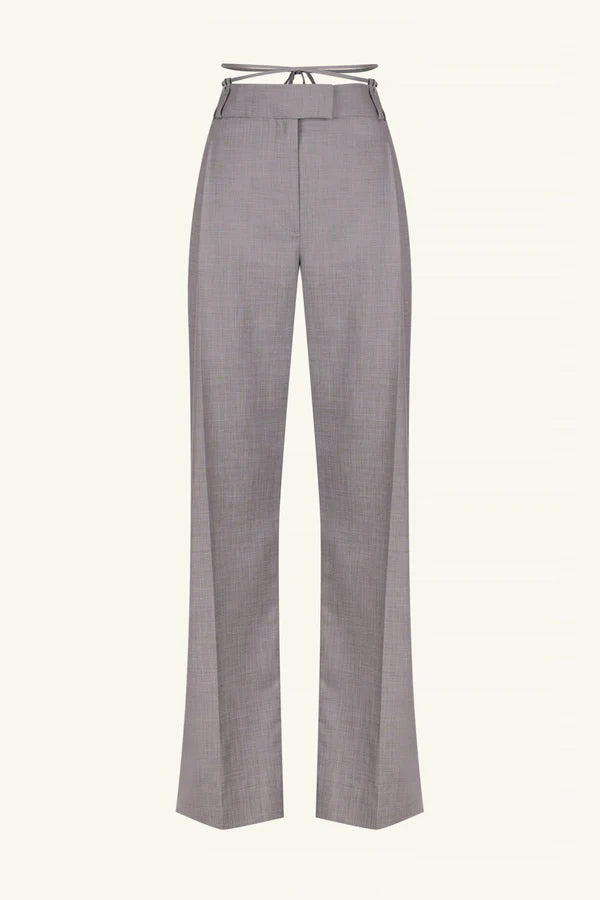 Asher Pleat Pant With Tie - Steel Grey