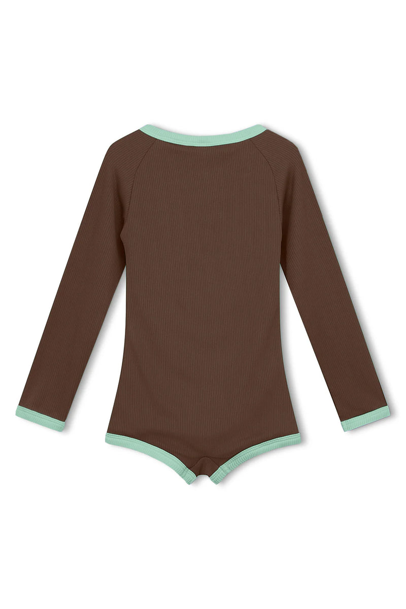 Mini Rib Rashie Onesie - Cacao