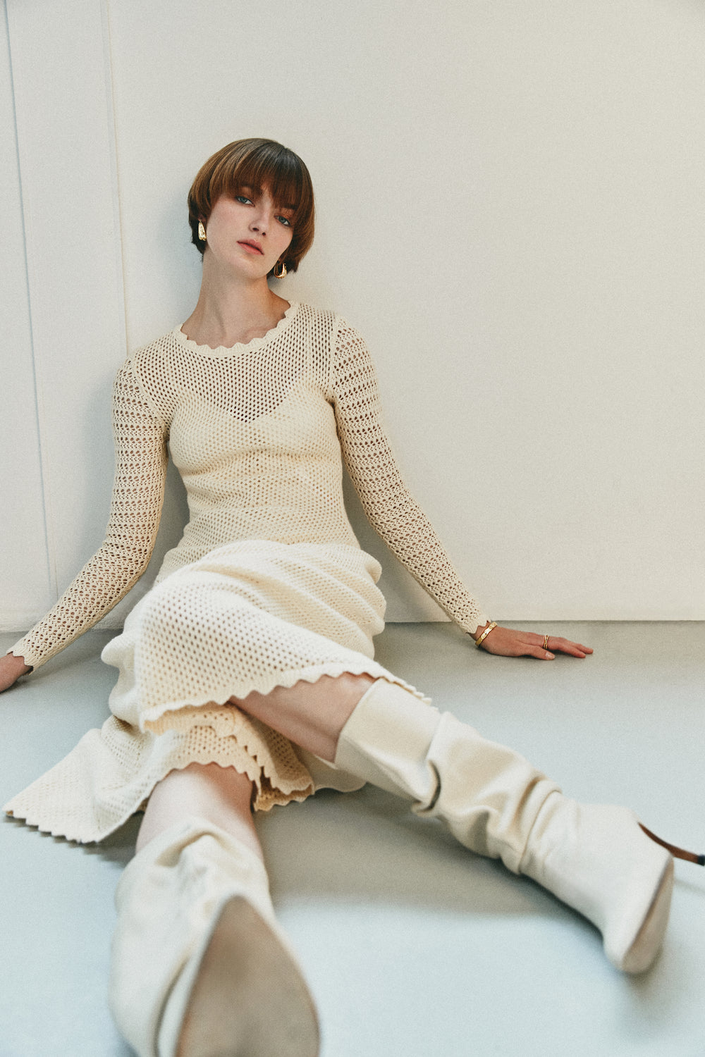 Ingrid Knit Midi Dress - Cream