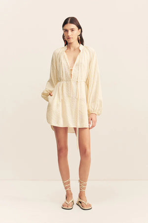 Blouson Mini Dress - Buttercream Stripe