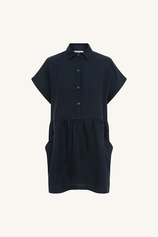 Gina Linen Mini Dress - Ink