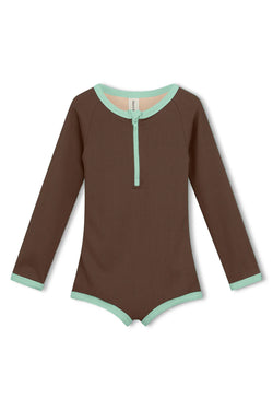 Mini Rib Rashie Onesie - Cacao