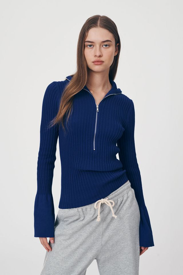 Travis Zip Knit Top - Cobalt