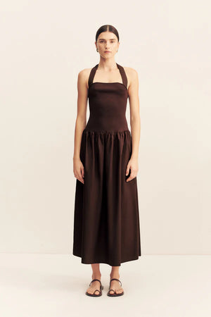 Halter Tie Midi Dress - Chocolate