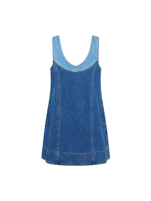 Coralie Denim Mini Dress - Two Tone Blue